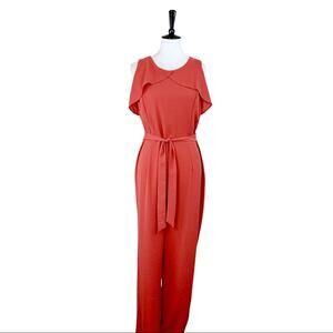 En Focus Studio NEW Jumpsuit Coral Orange Tie Waist Wide Leg Women's Size 10